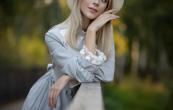 Шляпа, блондинка, размытый фон, Евгения Фёдорова