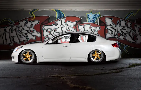 Граффити, Infiniti, белая, stance, air ride, air suspension, G35x, bagged