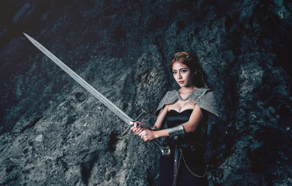 Картинка девушка, фон, меч