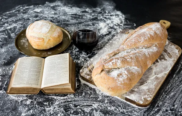 Book, Bible, Wine, Eastern, Bread, Flour, Holy Bible, Chalice