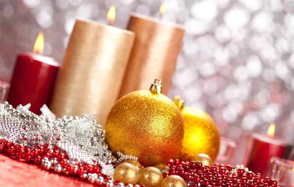 Картинка праздник, шары, игрушки, новый год, свечи, бусы, декорации, happy new year