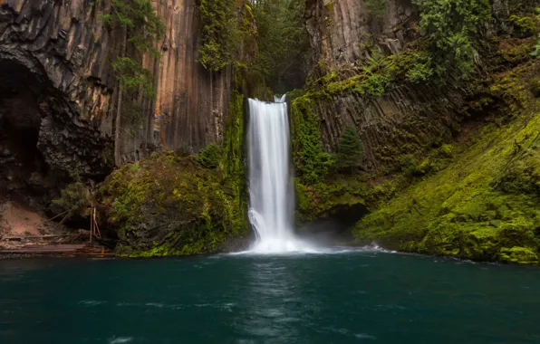 Река, скалы, водопад, Орегон, Oregon, Toketee Falls, Водопад Токети, North Umpqua River