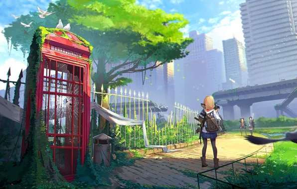 Картинка девушка, улица, аниме