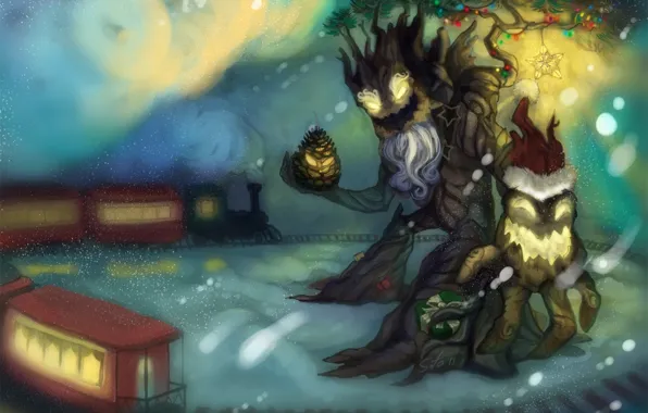 Зима, деревья, новый год, духи, арт, christmas or winter maokai, by laments