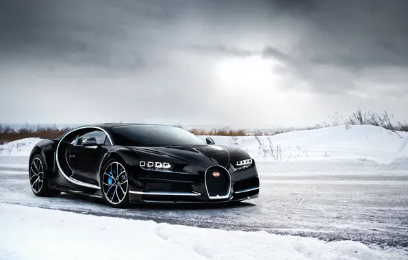 Картинка bugatti, black, winter, chiron