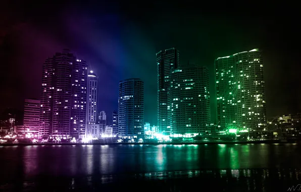 City, night, awesome, buildings