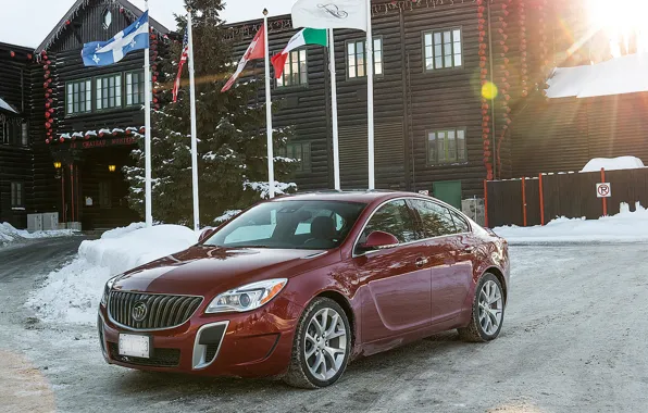 Авто, снег, флаги, Отель, Buick-Regal-GS