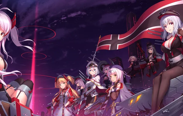 Girl, war, anime, flag, japonese