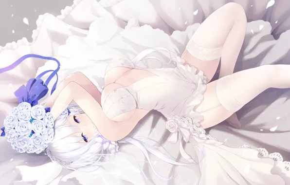 Девушка, аниме, арт, лежит, azur lane, illustrious