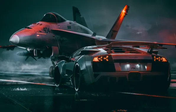 Car, supercar, Lamborghini Murcielago, airplane