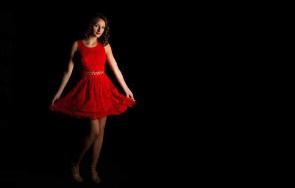 Картинка взгляд, девушка, стиль, платье, в красном