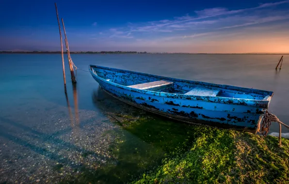 Море, вода, природа, гладь, лодка, Франция