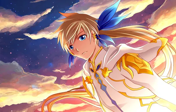 Небо, облака, закат, аниме, арт, парень, Tales Of Zestiria