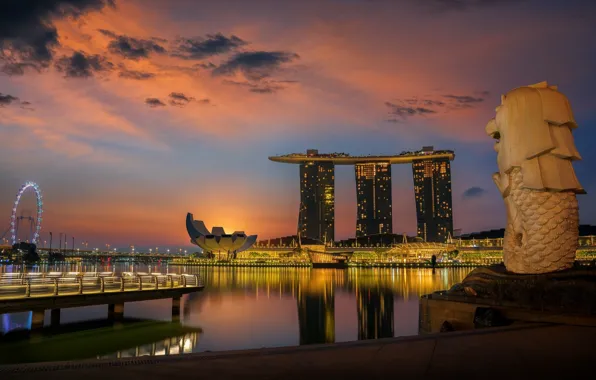 Картинка закат, город, Сингапур, Singapore city
