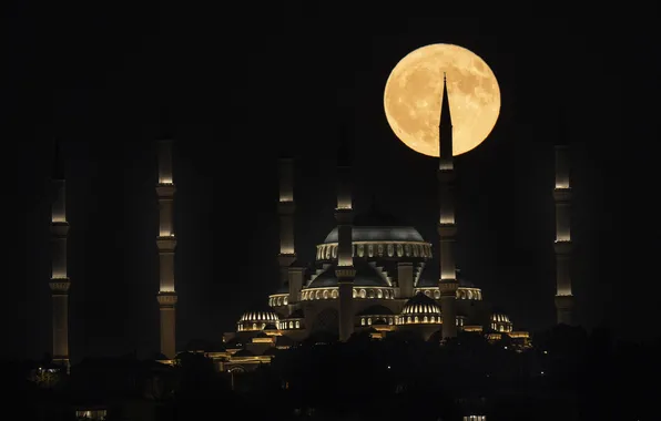 Night, Turkey, İstanbul, Full Moon, Çamlıca Mosque