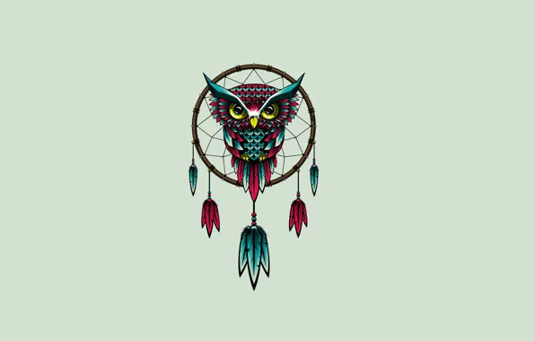Картинка сова, птица, минимализм, owl, Dreamcatcher, ловец снов