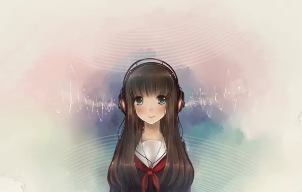 Музыка, наушники, школьница, Suzushirosayu