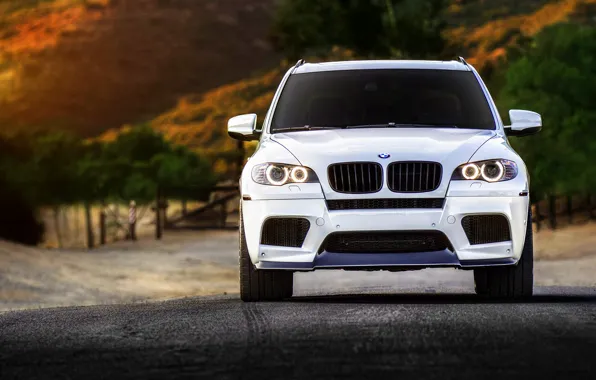 BMW, white, wheels, tuning, front, X5M