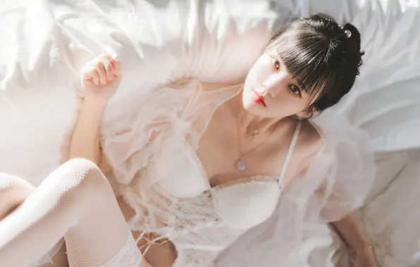 Lingerie, Beautiful, Asian, Model, Woman, Sofa, Cute, Pretty