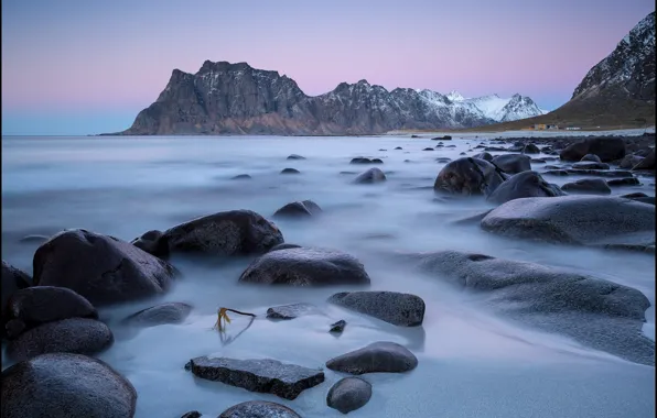 Море, горы, камни, побережье, Норвегия, Norway, Lofoten, Utakleiv