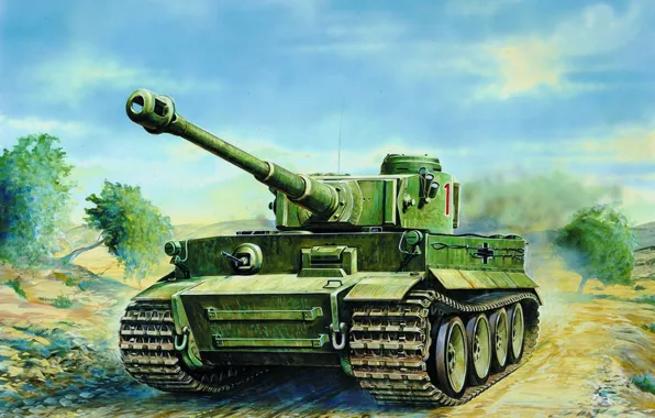 War, art, painting, tank, ww2, Panzerkampfwagen VI Tiger