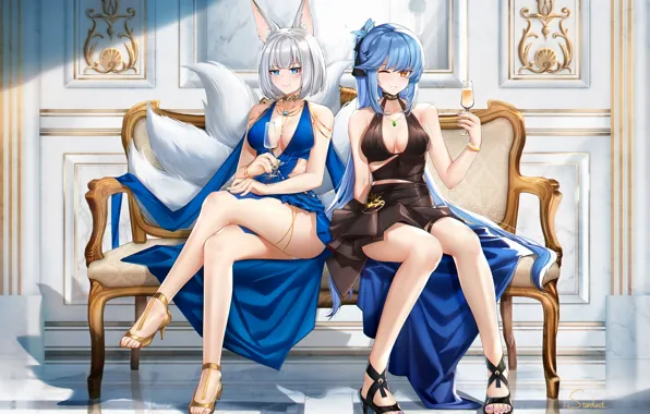 Sexy, cleavage, long hair, dress, legs, girls, boobs, animal ears