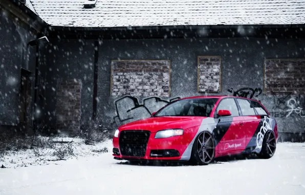 Audi, Red, Snow, Garage, Avant, Audi A4, A4 Avant