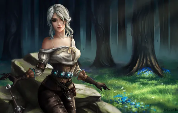 Девушка, Игра, Лес, Арт, Ведьмак, Digital Art, Witcher, Fan Art