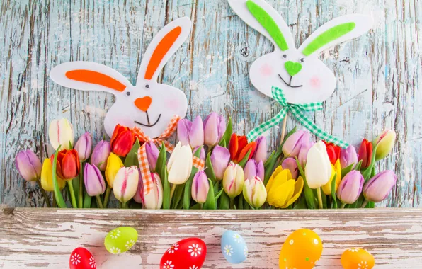 Картинка цветы, яйца, colorful, Пасха, тюльпаны, tulips, spring, Easter