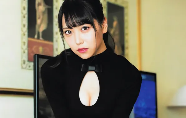 Girl, sexy, cleavage, blouse, boobs, beautiful, short hair, pretty
