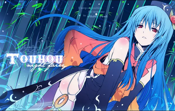 Ночь, Hinanawi Tenshi, touhou, голубые волосы, бамбуковая роща, Touhou Project, Проект Восток, night farry
