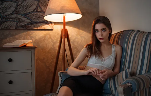 Картинка Model, Lamp, Skirt, Ksenia Kokoreva, On The Chair, Lace Top