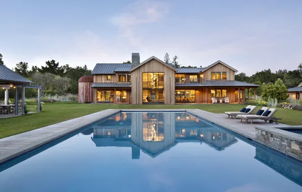 Вилла, бассейн, освещение, двор, Сан-Франциско, архитектура, California, San Francisco