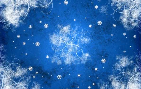 Снежинки, синий, узоры, завитки, новый год