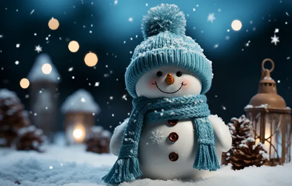 Зима, снег, украшения, снежинки, Новый Год, Рождество, снеговик, new year