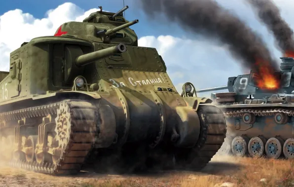Картинка СССР, Lee, американский средний танк, За Сталина