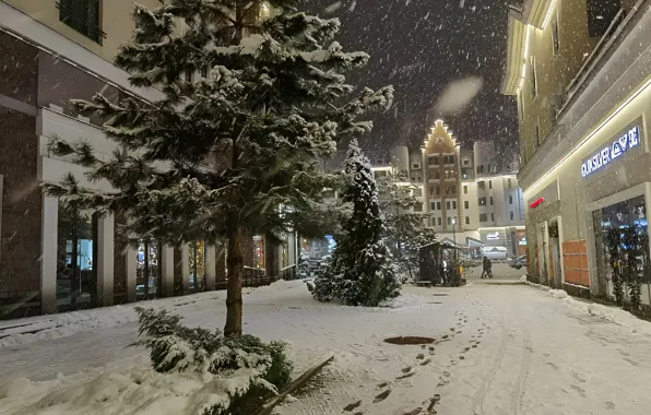 Снег, Snow, Сочи, Sochi, Роза Хутор, Rosa Khutor, Зимний Вечер, Winter Evening