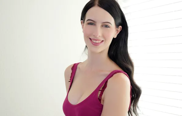 White, bra, smile, beautiful, brunette, look, breasts, shirt
