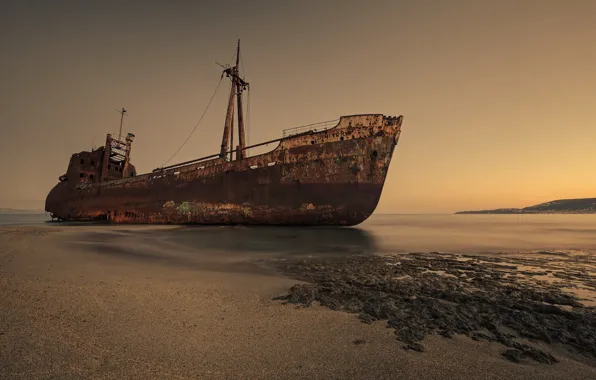 Картинка побережье, корабль, Греция, остов, старый, ржа, Dimitrios shipwreck