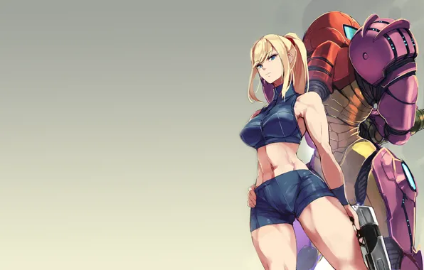 Картинка robot, armor, woman, blonde, Metroid