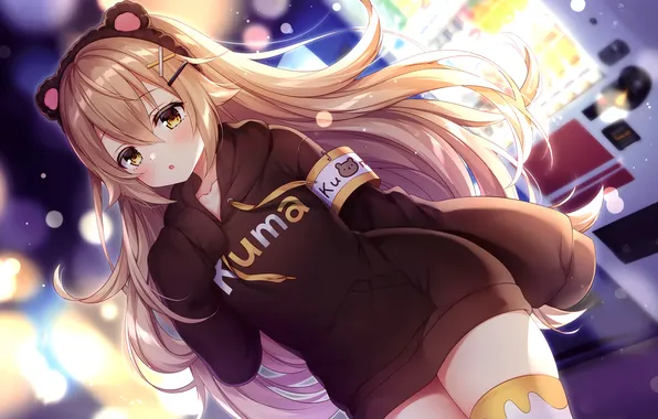 Girl, thighhighs, long hair, dress, animal ears, anime, beautiful, attractive