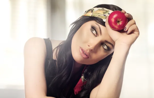 Apple, Sexy, brunette, pose, beautiful eyes