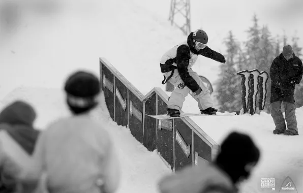 Фото, соревнования, сноуборд, сноубординг, спуск, спорт, черно-белое, парни