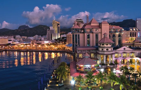 Город, пристань, вечер, Mauritius, carousel, Port Louis