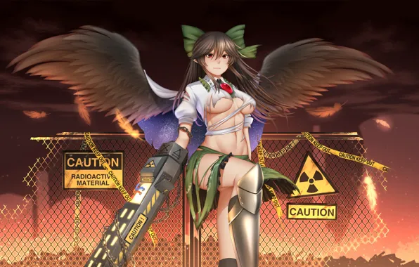 Girl, sexy, cleavage, blouse, long hair, boobs, anime, wings