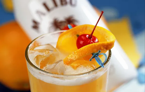 Картинка лед, оранжевый, вишня, напитки, коктейли, orange, cherry, drink