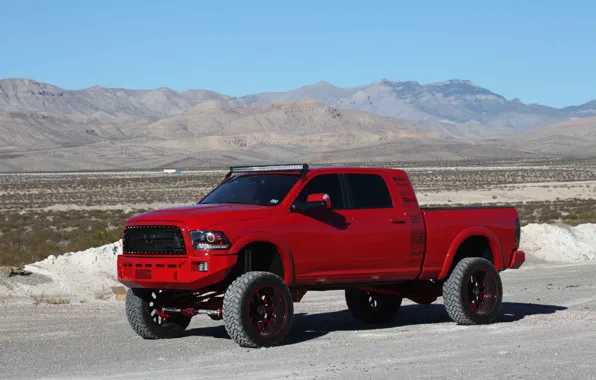 Песок, car, машина, горы, пустыня, тюнинг, Dodge, red
