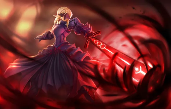 Dress, anime, warrior, manga, japanese, strong, Fate, Saber Alter