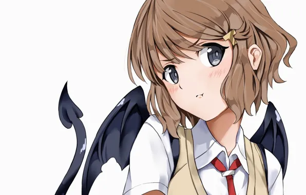 Девушка, лицо, крылья, демон, белый фон, Seishun Buta Yarou wa Bunny Girl Senpai no Yu