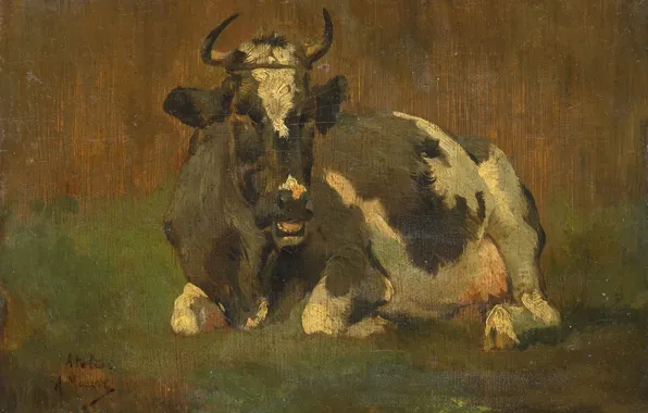 Масло, картина, 1888, Антон Мауве, Anton Mauve, Лежащая Корова